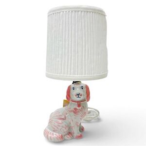 Pink Ceramic Reproduction Staffordshire Dog Figurine Mini Table Lamp NEW